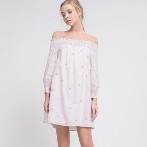 J O A Womens Dress XS Embroidered Off The Shoulder Dress Pink Stripe XS